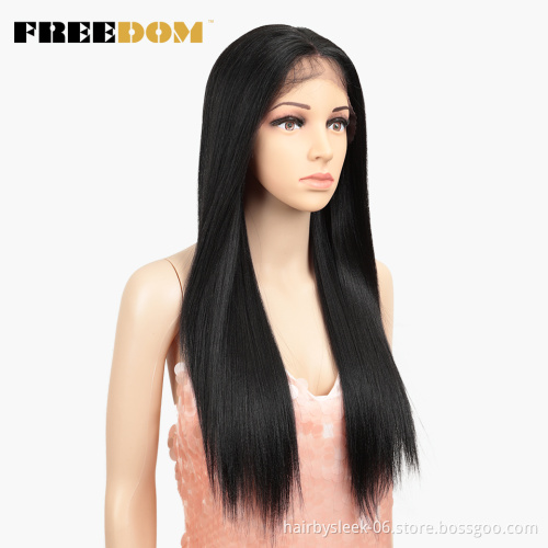 Magic Straight 26  Inch Lace Front Wigs For Black Women Middle Part Heat Resistant Hair Straight Black Synthetic Lace Front Wigs